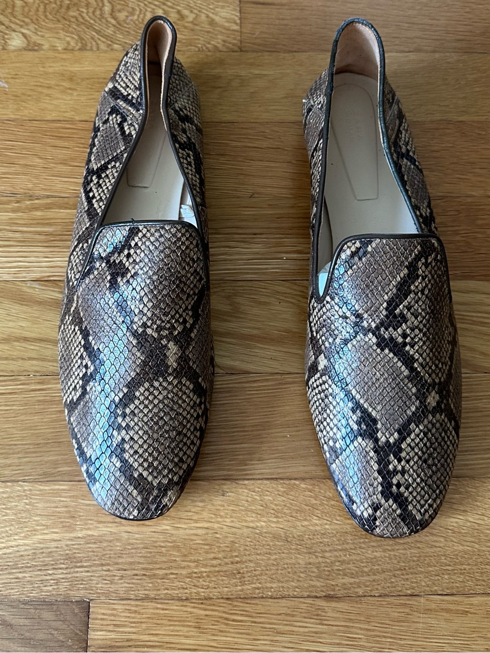 Zara Snake-Print Flats in Brown and Black